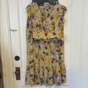 Floral Yellow and Blue 2 Piece Set of Crop Top and Flowy Maxi Skirt (Amazon)